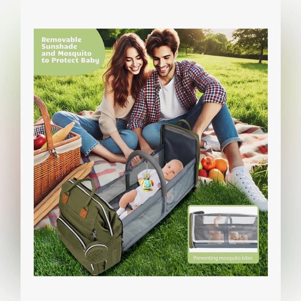Multifunctional Green Diaper Bag Backpack
